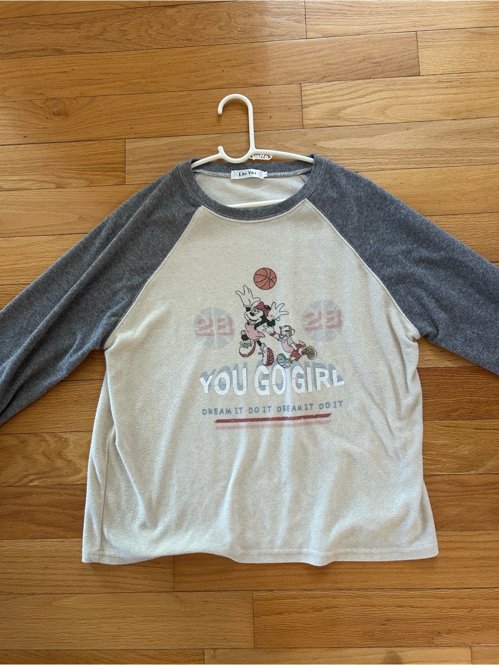 Women Raglan Graphic Tee - Gray and Cream "You Go Girl"